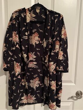 Wilfred Black Floral Open-Front Kimono